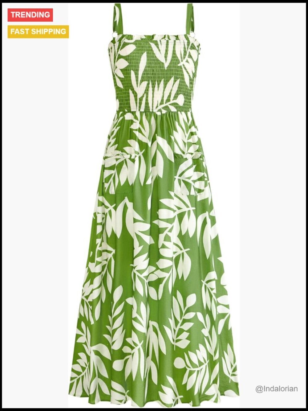 Women's Floral Print Smocked Maxi Dress with Pockets Adjustable Straps